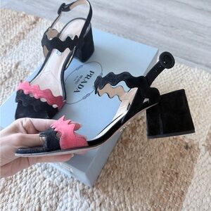 Prada Black and Pink Suede Heels